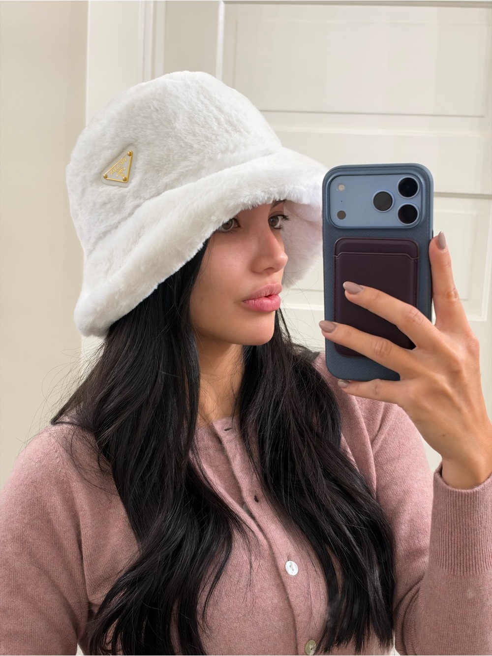 Prada Black Faux Shearling Sherpa Bucket Hat Winter - Picture 6 of 6